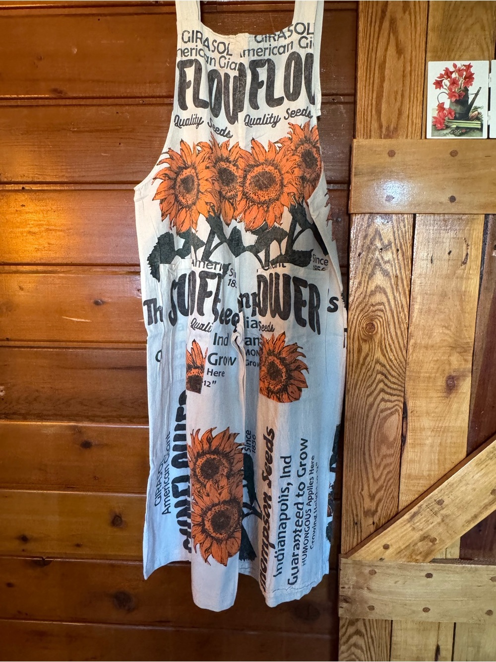 VINTAGE SACK Sunflower Graphic OVERALLS with Orange Blooms O/S - Picture 4 of 6